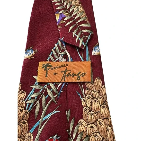 Vintage Tie Tropicals by Tango 100% Silk Fishing Ocean Tropical Beach Outdoor - Picture 3 of 8